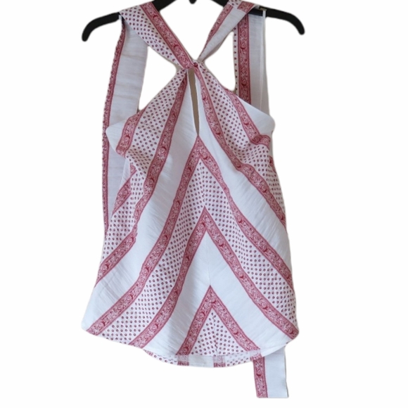 Line and Dot Revolve halter top red white floral geometric print size Large - Picture 2 of 7